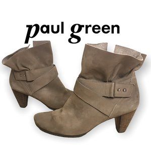 PAUL GREEN Grey SUEDE LEATHER Slouchy Zipper Silver Stud Strap ANKLE Bootie!